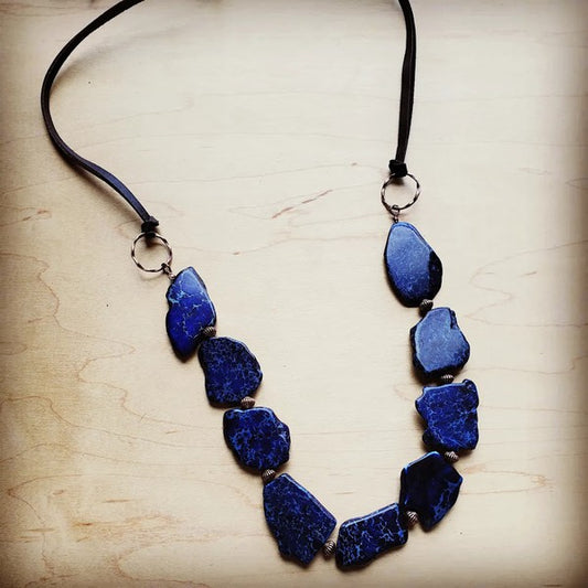 Navy Blue Regalite Slab Necklace