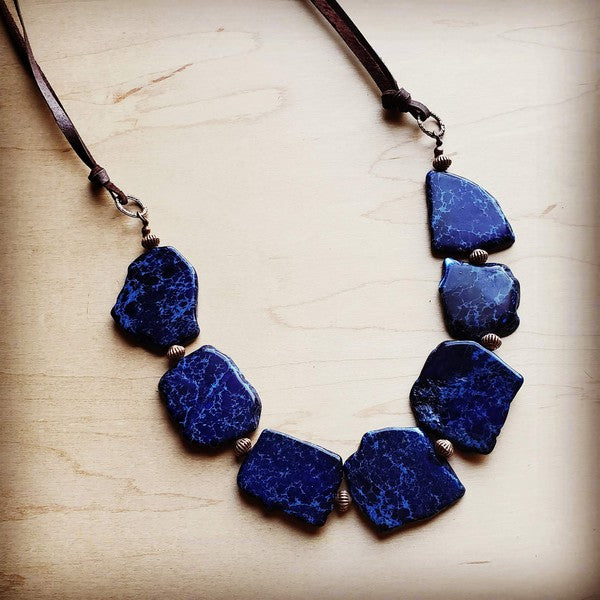 Navy Blue Regalite Slab Necklace