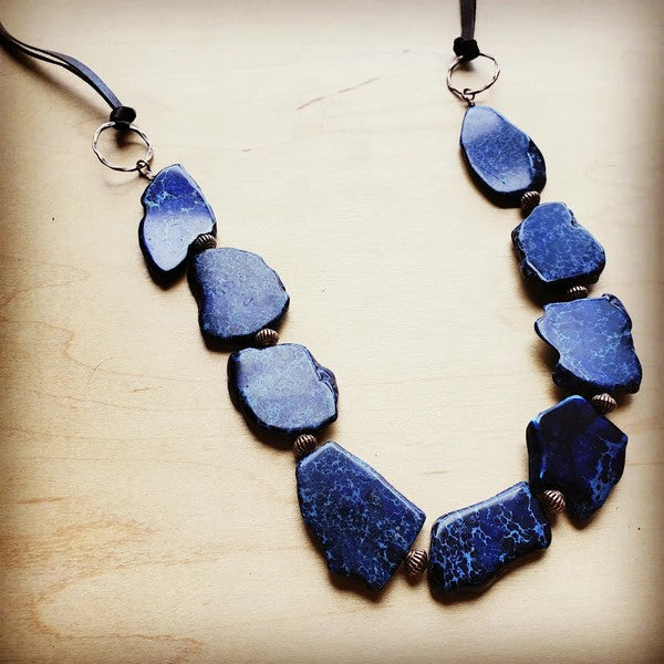 Navy Blue Regalite Slab Necklace