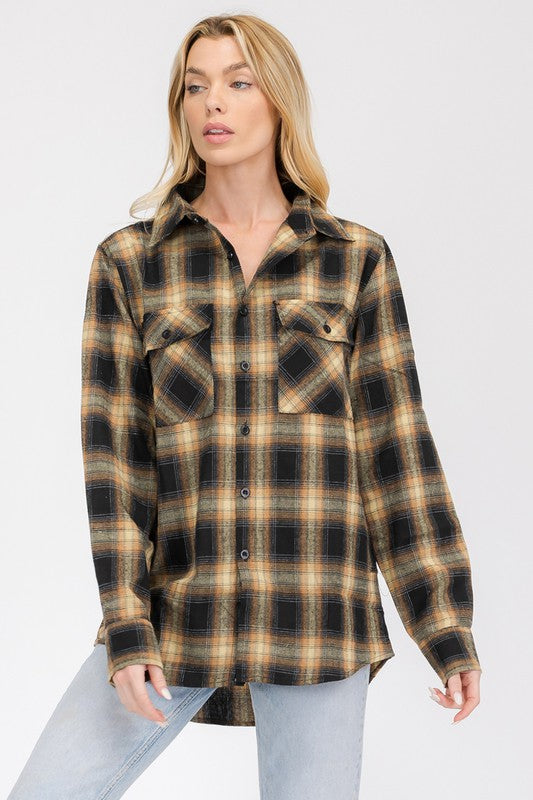 Boyfriend Fit Checker Plaid Flannel Long Sleeve