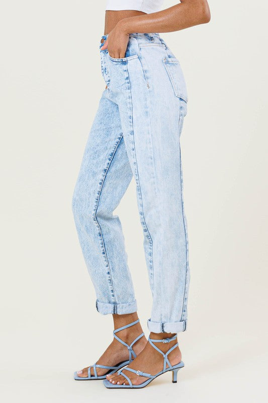 High-Rise Color Block Boyfriend Jeans