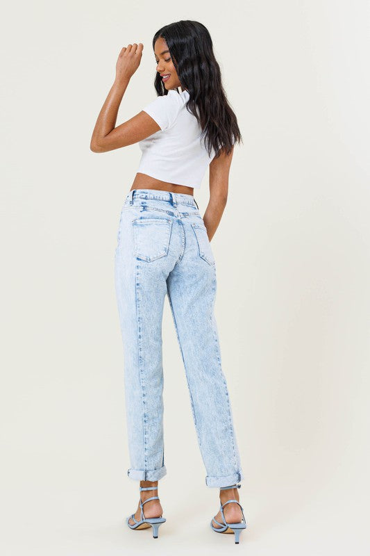 High-Rise Color Block Boyfriend Jeans