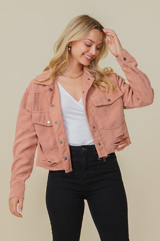 Zoey Distressed Corduroy Jacket