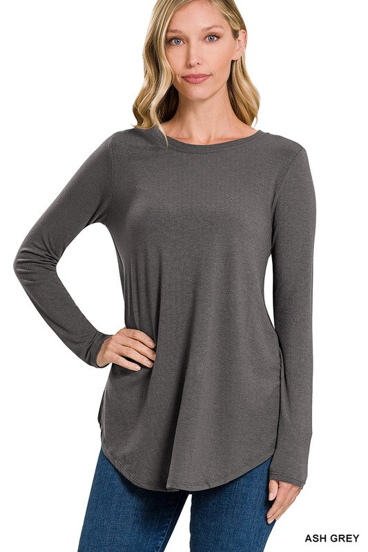 Long Sleeve Round Neck & Round Hem Top