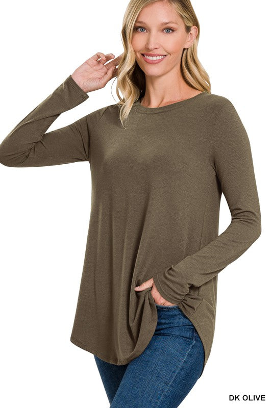 Long Sleeve Round Neck & Round Hem Top