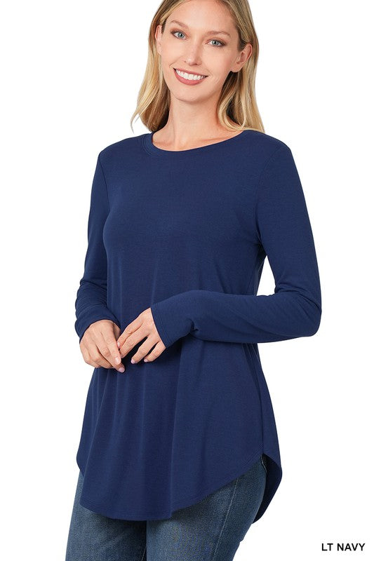 Long Sleeve Round Neck & Round Hem Top