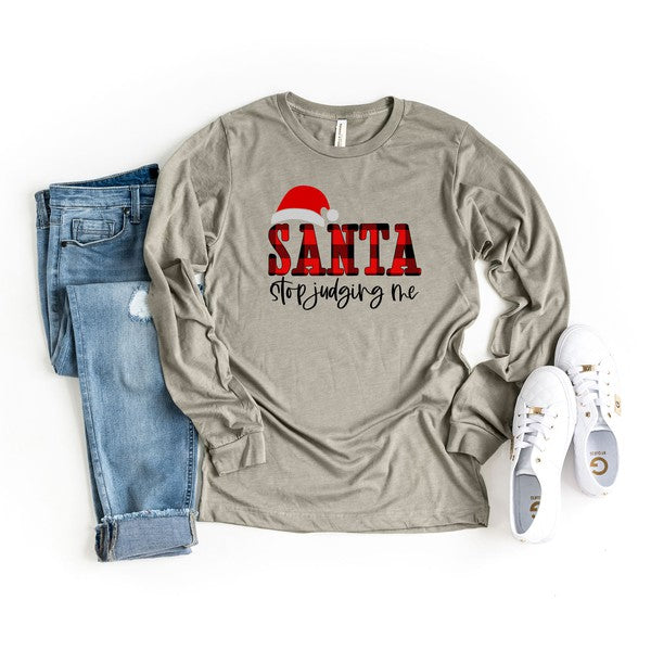 Santa Stop Judging Me Plaid Long Sleeve Tee