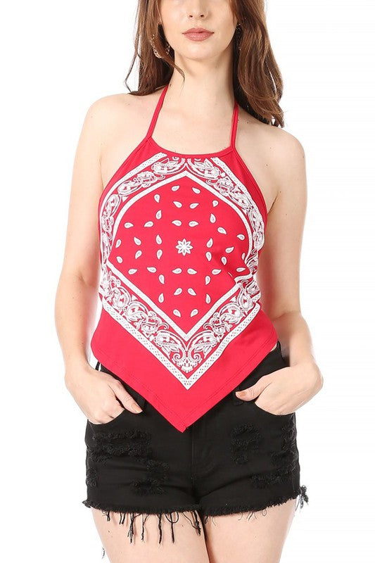 Paisley print bandana halter top