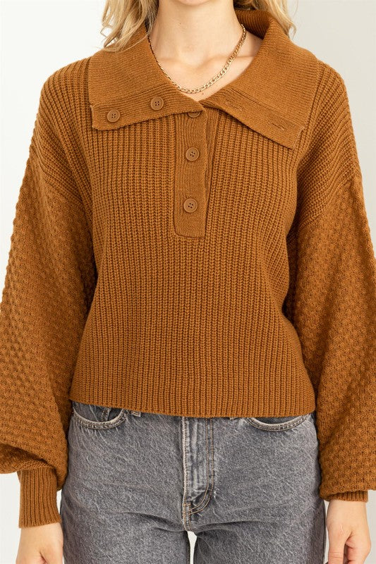 Instant Winner Wide Collar Button Front Sweater