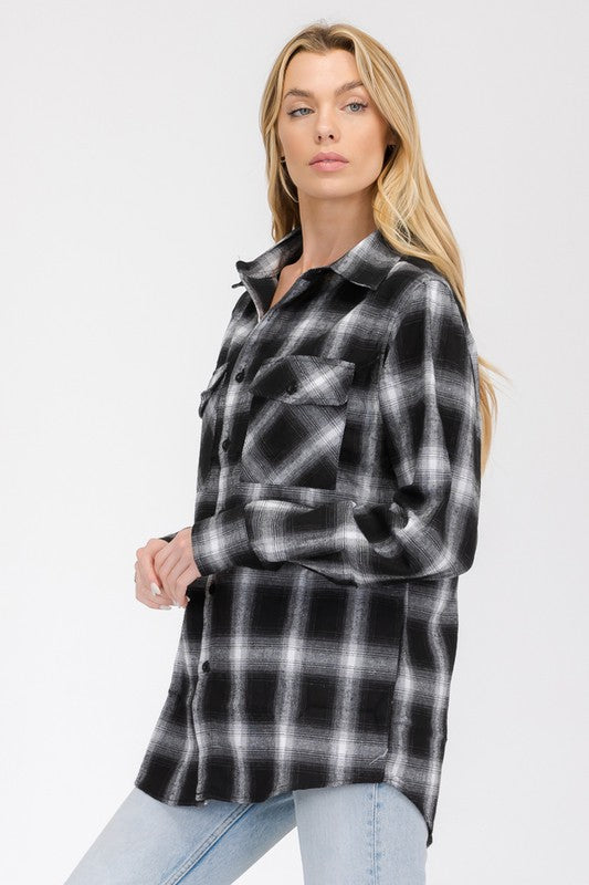 Boyfriend Fit Checker Plaid Flannel Long Sleeve