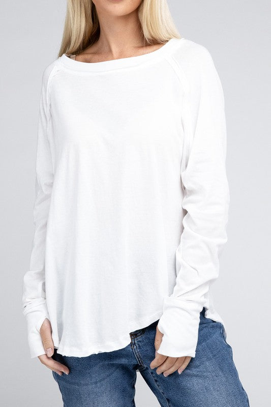 Cotton Raglan Sleeve Thumbhole Top