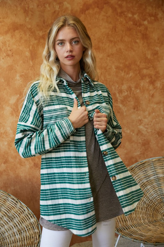 Stripe Button Down Long Sleeve Shacket