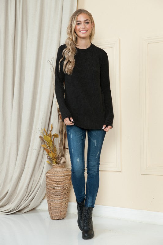 Plus Solid Ribbed Long Sleeve Top